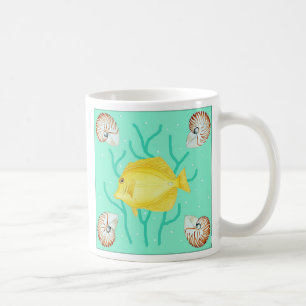 Yellow Tang with Nautilus shells Coffee Mug