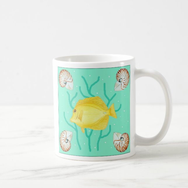 Yellow Tang with Nautilus shells Coffee Mug (Right)