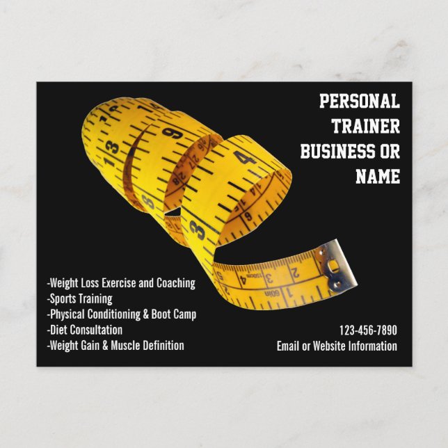 Yellow Tape Measure Personal Trainer Weight Loss Postcard (Front)