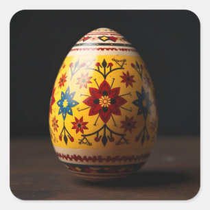 Yellow Tapestry Easter Egg Square Sticker