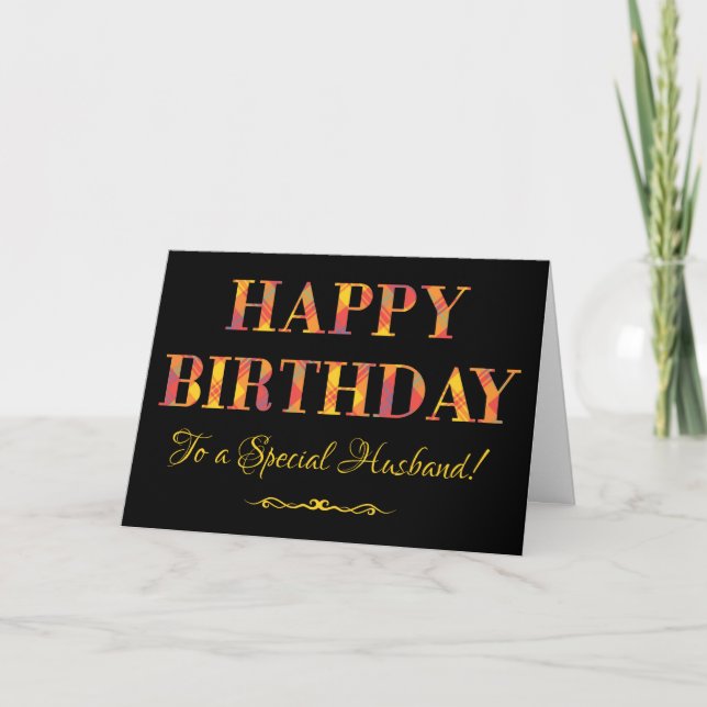 Yellow Tartan on Black Birthday for Husband Card (Front)