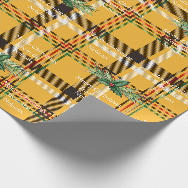 Yellow Tartan Plaid Holiday Wrapping Paper (Corner)