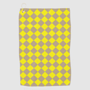 Yellow Taupe Chequered Diamond Pattern Golf Towel