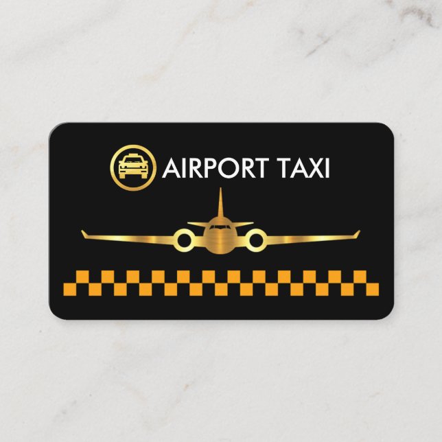 Yellow Taxi Boxes Gold Airplane Business Card (Front)