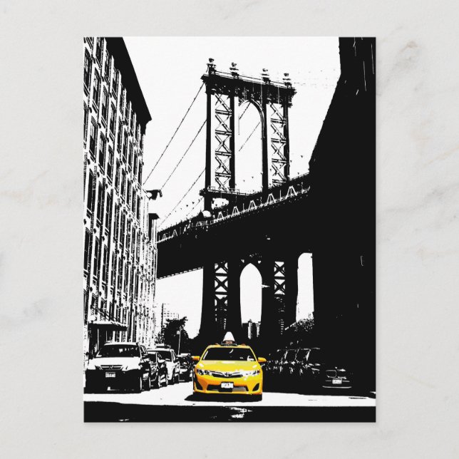 Yellow Taxi Brooklyn Bridge Nyc New York City Holiday Postcard (Front)