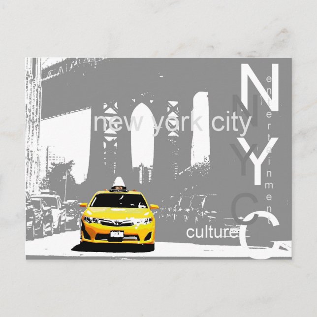 Yellow Taxi Brooklyn Bridge Nyc New York City Postcard (Front)