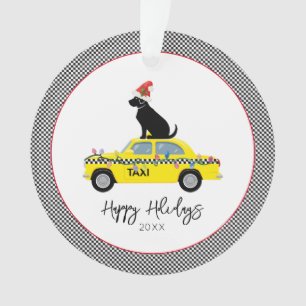 Yellow Taxi Cab Black Lab Happy Holidays Year City Ornament