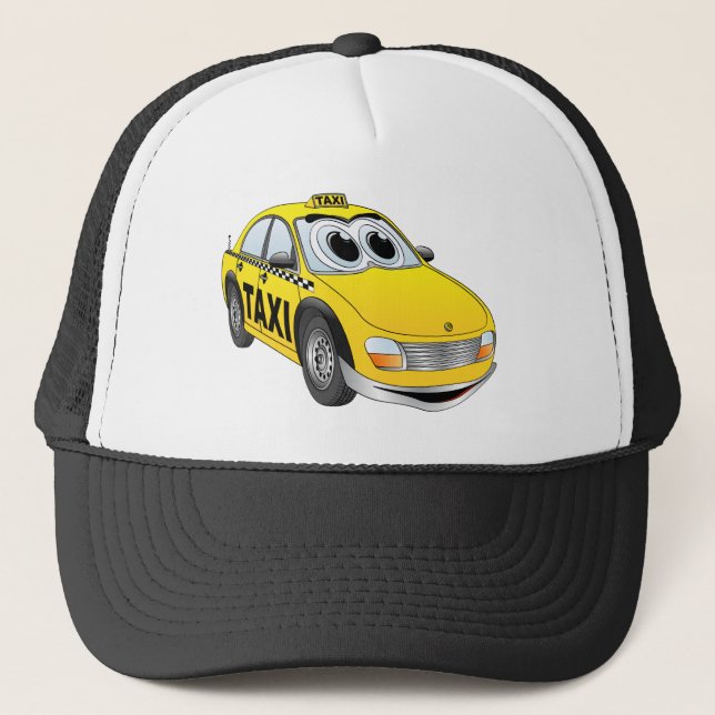 Yellow Taxi Cab Cartoon Trucker Hat (Front)