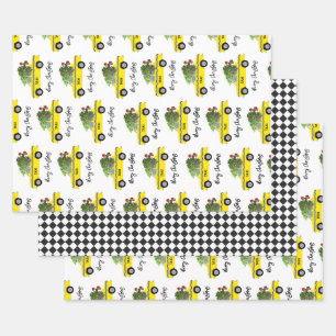 Yellow Taxi Cab Christmas Tree Festive Holiday  Wrapping Paper Sheet