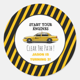 Yellow Taxi Cab City Boys Birthday Classic Round Sticker