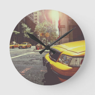 Yellow Taxi Cab of New York City Round Clock