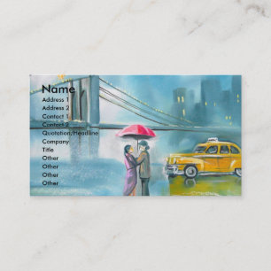 Yellow taxi couple rainy day romantic couple business card