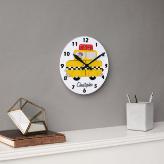 Yellow Taxi Design Personalised Round Clock