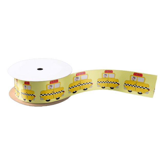 Yellow Taxi Design Satin Ribbon (Spool)