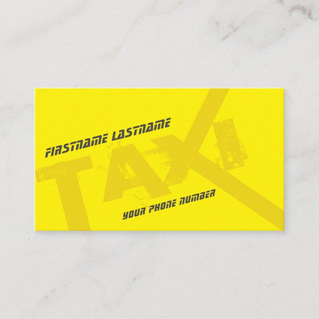 Yellow TAXI for professional taxi driver cabdriver Business Card (Front)