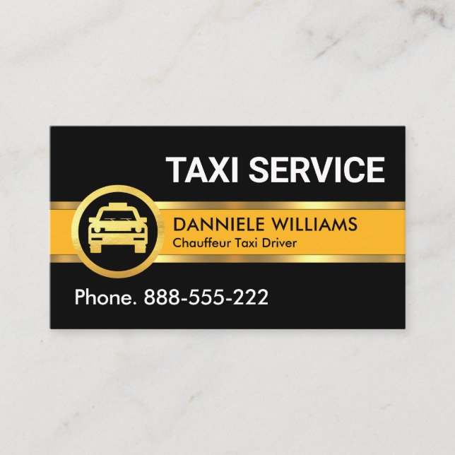 Yellow Taxi Gold Line Driving Business Card (Front)