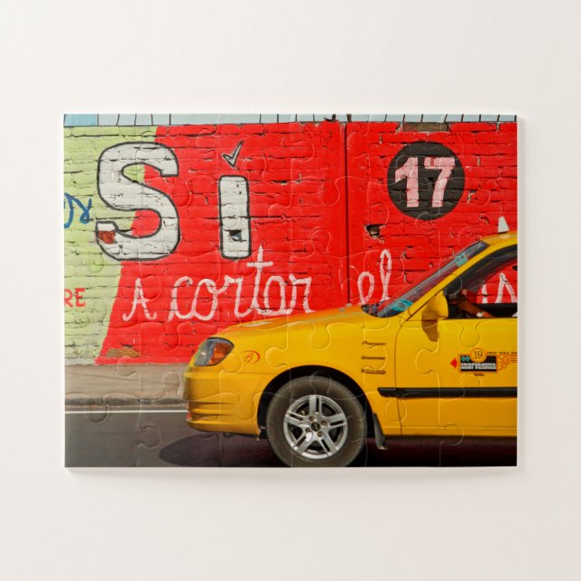 Yellow taxi & graffiti, Ecuador Jigsaw Puzzle (Horizontal)