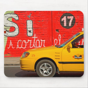 Yellow taxi & graffiti, Ecuador Mouse Pad