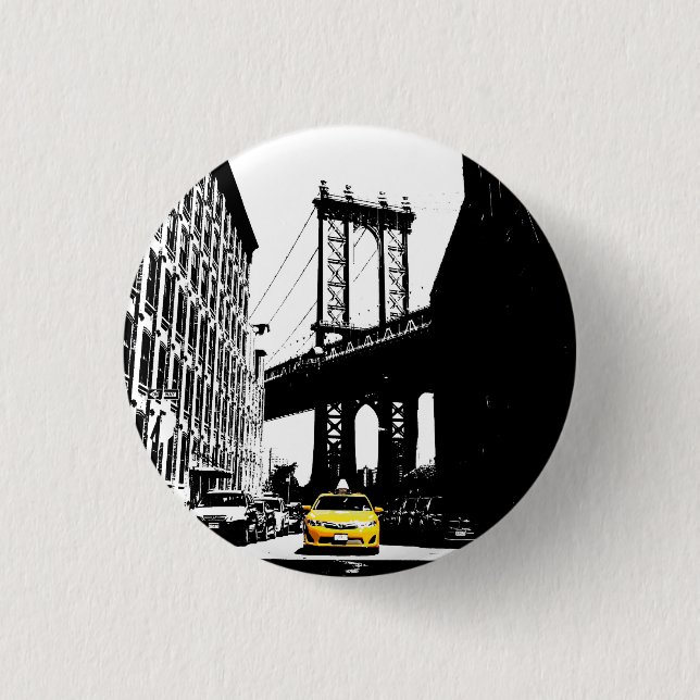Yellow Taxi Nyc New York City Brooklyn Bridge 3 Cm Round Badge (Front)