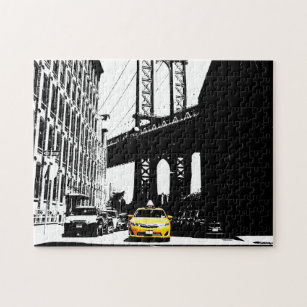 Yellow Taxi Nyc New York City Brooklyn Bridge Jigsaw Puzzle