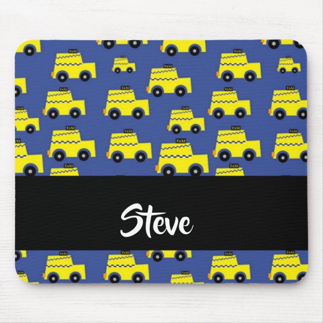 Yellow taxi pattern on blue mouse pad (Front)