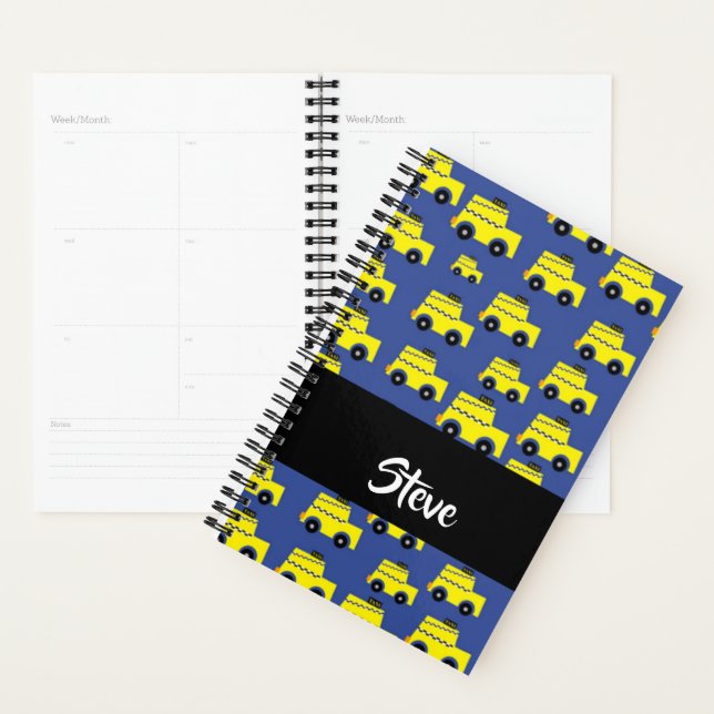 Yellow taxi pattern on blue planner (Display)