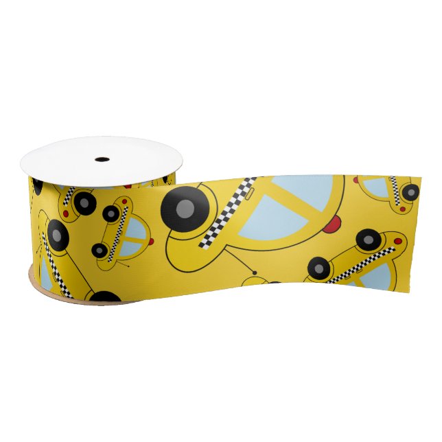 Yellow taxi pattern satin ribbon (Spool)