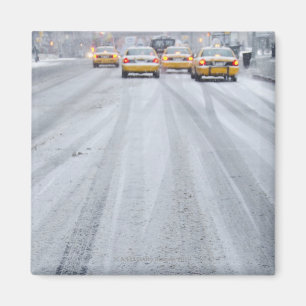 Yellow Taxis in Blizzard Magnet