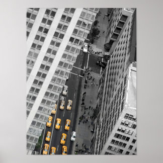 Yellow Taxis in City Street Poster