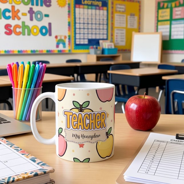 Yellow Teacher Apple School Pattern  Coffee Mug (Creator Uploaded)