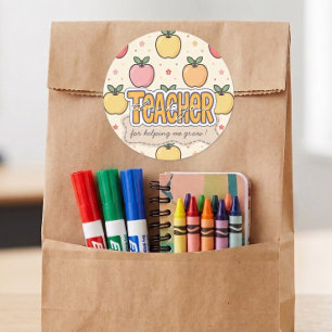 Yellow Teacher School Apple Pattern  Classic Round Sticker