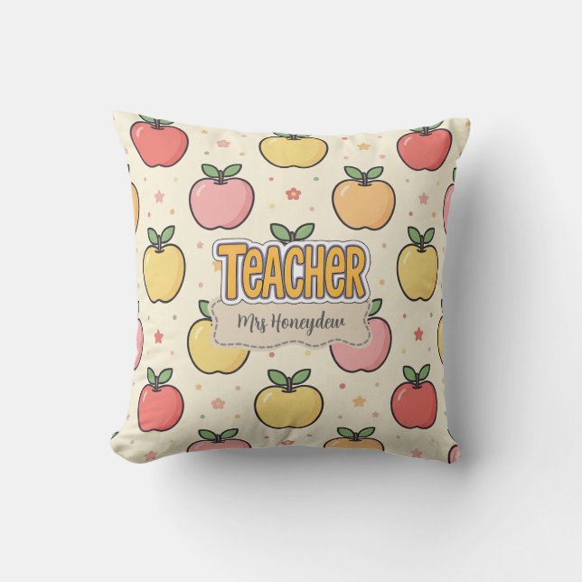 Yellow Teacher School Apple Pattern  Cushion (Front)