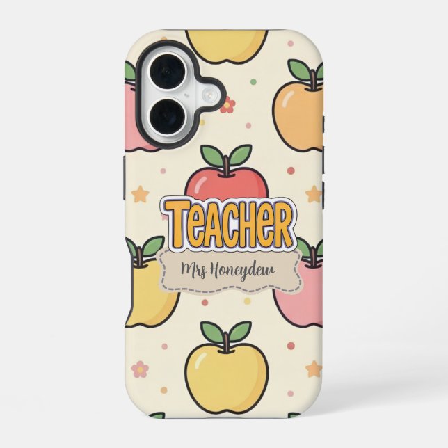 Yellow Teacher School Apple Pattern  iPhone 16 Case (Back)