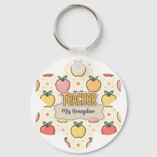 Yellow Teacher School Apple Pattern Key Ring