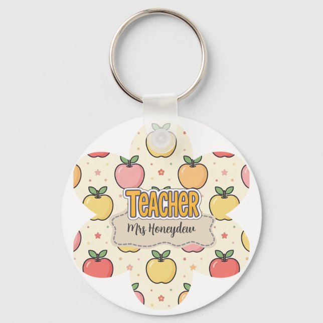 Yellow Teacher School Apple Pattern  Key Ring (Front)