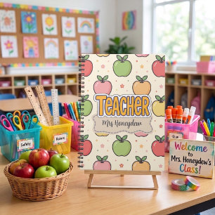 Yellow Teacher School Apple Pattern Notebook