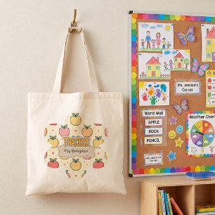 Yellow Teacher School Apple Pattern  Tote Bag
