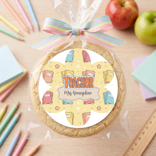 Yellow Teacher  School Book Pattern  Classic Round Sticker
