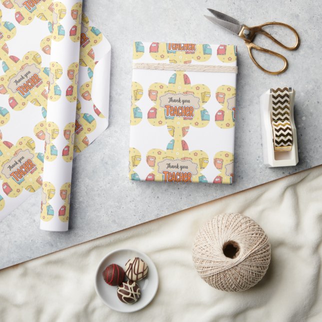 Yellow Teacher School Book Pattern  Wrapping Paper (Crafts)