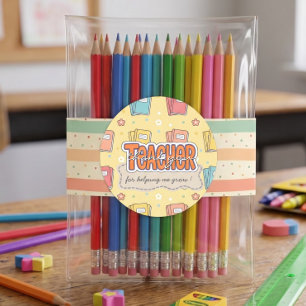 Yellow Teacher School Books Pattern  Classic Round Sticker