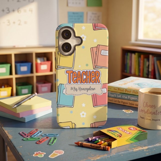 Yellow Teacher School Books Pattern  iPhone 16 Case (Creator Uploaded)