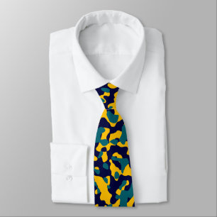 Yellow, Teal, and Navy Blue Camouflage Pattern Tie