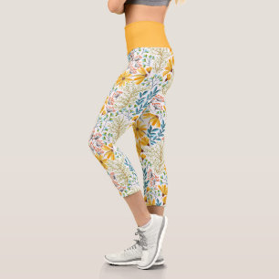 Yellow, Teal and Pink Spring Flowers Leggings