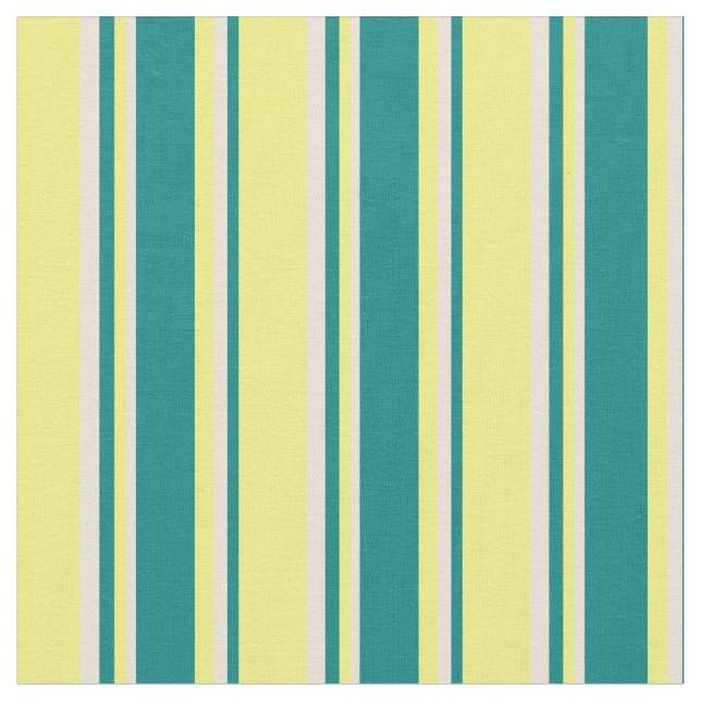 Yellow, Teal & Bisque Coloured Stripes Fabric (Close Up)