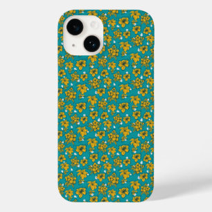 Yellow Teal Flowers Pattern Case-Mate iPhone 14 Case