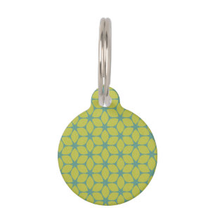 Yellow/Teal Geometric Flower Pet Tag