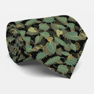 Yellow & Teal Green Autumn Fall Leaves Pattern Tie