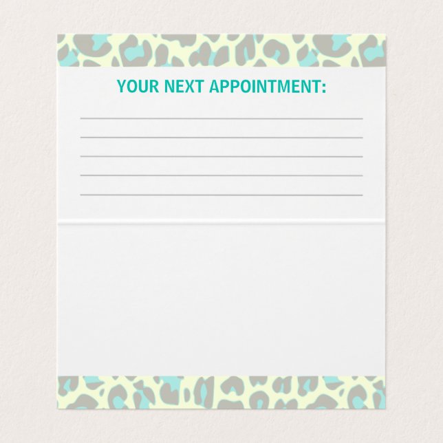 Yellow Teal Leopard Print Rockabilly Pattern Cute Business Card (Inside Unfolded)