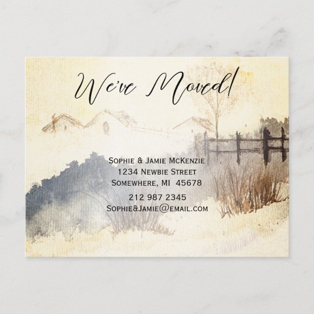 Yellow Teal Rustic Watercolor  We Have Moved Announcement Postcard (Front)