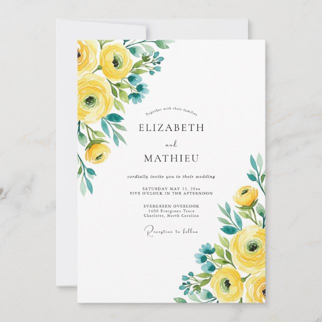Yellow Teal Vivid Spring Wedding Invitation (Front)